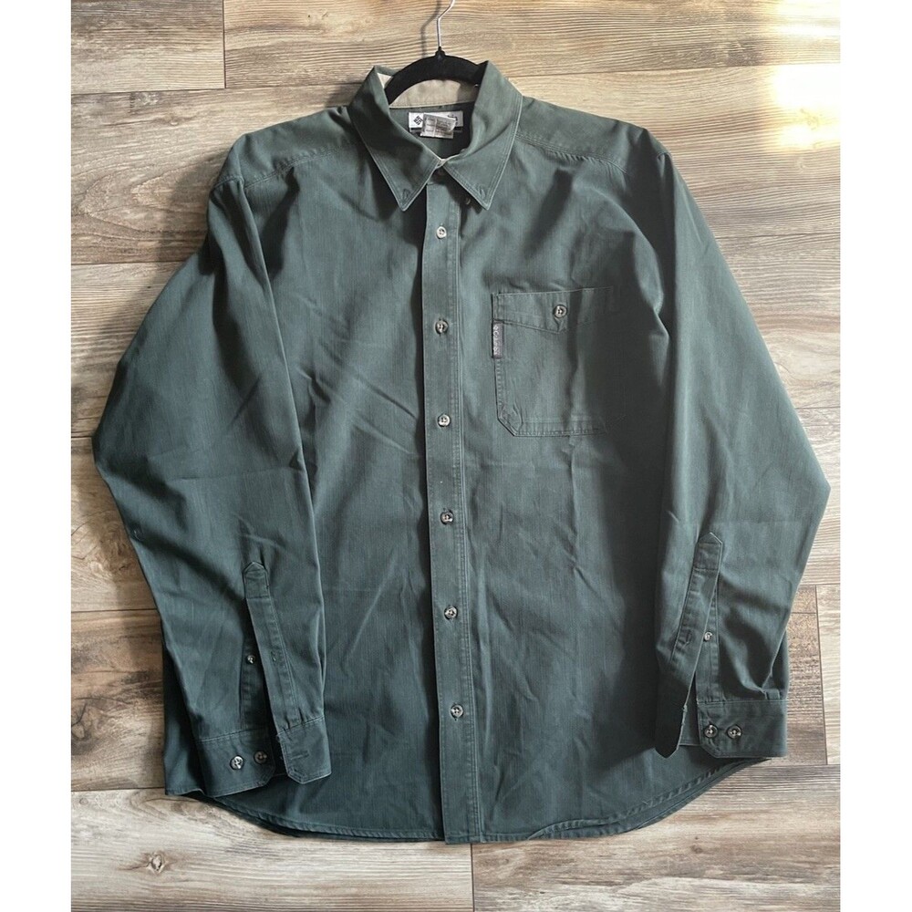 Columbia Men's Long Sleeve Solid Green Button-Up Shirt L Regular Pockets